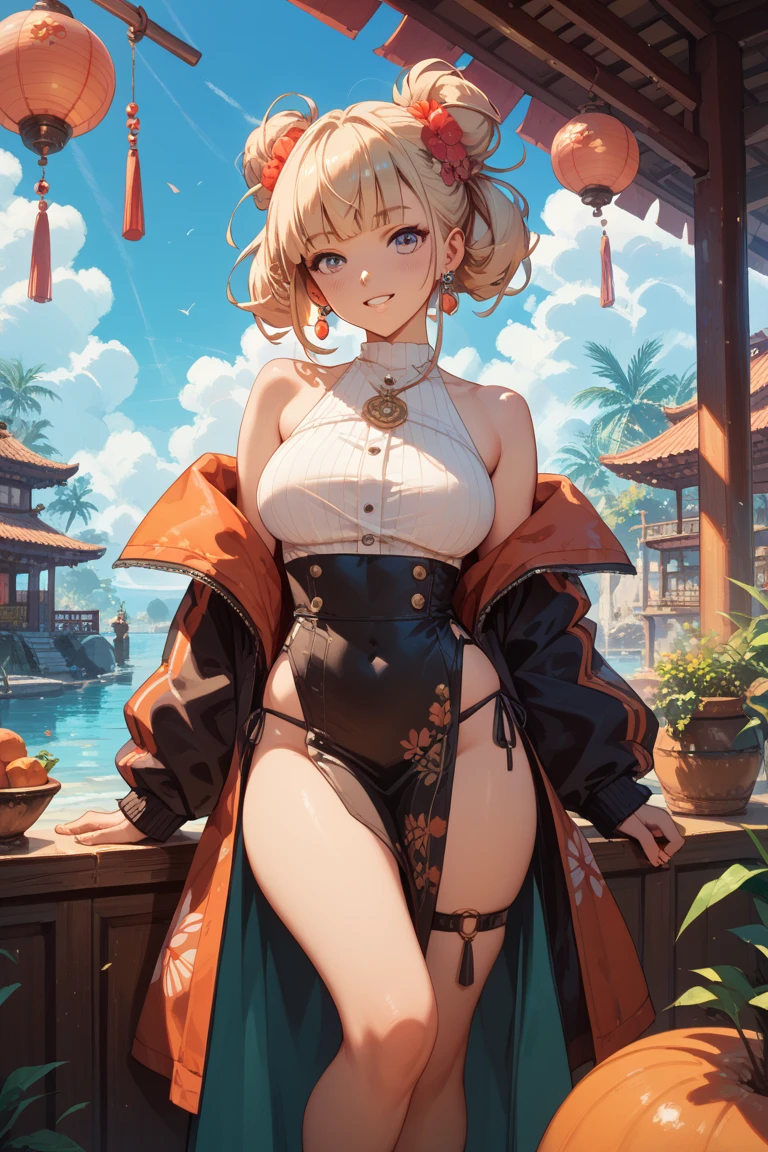 (masterpiece, best quality), (finely detailed beautiful eyes), (finely detailed eyes and detailed face), (scenery), (extremely detailed CG, ultra-detailed, best shadow), ((depth of field)), beautiful concept illustration, (illustration), (extremely fine and beautiful), (perfect details), cowboy shot, young girl, swimsuit, smile, happy, Mode Girl, Simple styling, sharp lines, Natural and elegant makeup, To make the skin shine and bring out a sense of transparency, Simple eye makeup, mascara, Lips are subdued or colors, Minimalism, monotone, simple color palettes, Clean, sharp designs, flowing silhouettes, asymmetrical, geometric, Elegant and luxurious materials and designs, Simple, minimal accessories, Slim necklaces and rings in silver or gold, Simple bangles, Distinctive designs, simple silhouettes, chic and mature impression, simple and sophisticated style, elegance, minimalism, high quality materials, cool and urban impression, high fashion, simplicity and sophistication, beautiful sky, cloud, sun, sun light, sitting, knees up, summer, Summer Pool Party, lens flare, shining, aureole,