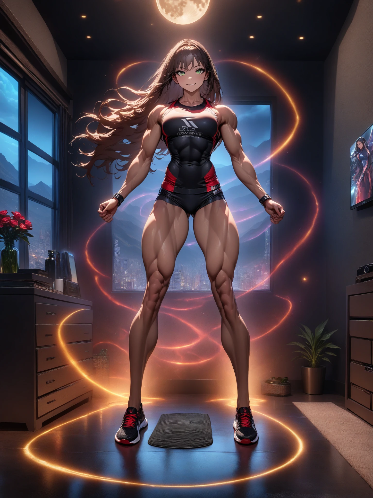 (1 girl), Alone, (Rubi Hoshino), (((Very sexy black bikintanding}}}, (full body photo), wearing black high heel shoes, Toned thighs, muscular belly, slim body, thin arms, wide hips, thin waist, big ass, medium breasts, at school in the classroom, (((in a bad mood))), (with hands on hips), (pink blonde hair) , star-shaped white pupils in the left eye, eye reflection, glowing eyes, anime, anime style, cinematic lighting, ray tracing, panorama, Sony FE, hard drive, master piece, accurate, anatomically correct, Super Detail, high quality, very high resolution, hard disk, 16k