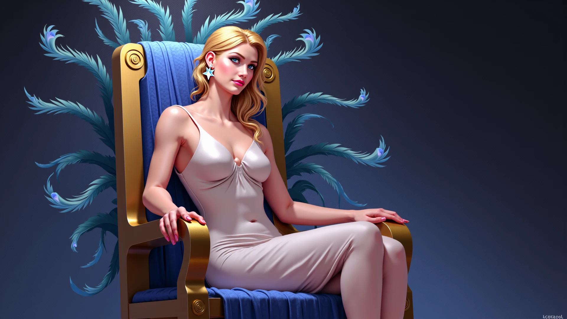 1girl,Scandinavian, 26 yo, princess,pale skin, blue eyes,long hair,hair bun,blonde hair, silver tiara, blue dress, blue heels big breasts,cleavage,smiling, royal palace, standing, (insanely detailed, beautiful detailed face, masterpiece, best quality) solo,
