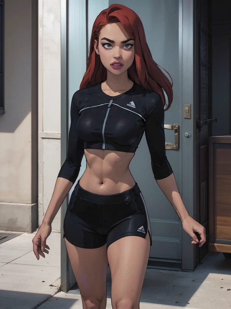 pretty woman showing foots, wearing ankle_socks, two piece workout clothes, usando uma regata cropped preta, usando uma regata preta cropped, topo de cabresto preto, regata preta apertada e shorts, sport bra and shorts, She's wearing a black blouse, tampo preto, sport bra and shirt, detailed sports bra, Esporte bom, full body, (white ankle_socks). Foot fetish