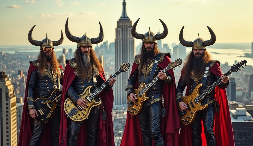 Heavy Metal Band、Album cover photo、Group of 5 men、flashy、makeup、ecstatic、samurai、Battlefield missiles、inflammation、4k、Ultra-realistic