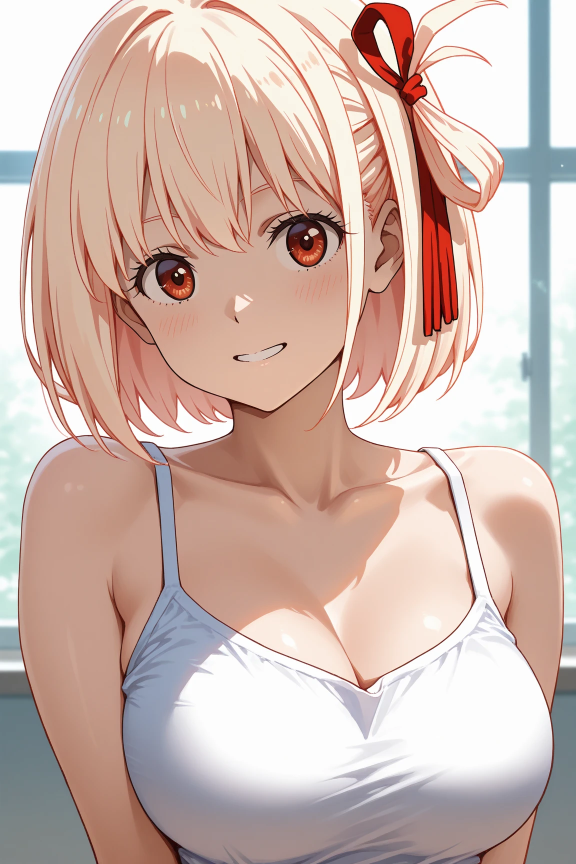 (8k, best quality, masterpiece:1.2),(best quality:1.0), (ultra highres:1.0), vivid colors, hair ribbon,lycoris recoil, lesbian, chisato nishikigi, extremely sexy expression on face , nsfw, making eye contact with viewer, full body masterbation selfie shot, , chisato nishikigi presenting breasts, athletic body, illuminated pink background, chisatonishikigi stripping clothes off, slender body, (1subject), glowing red eyes, chisato has tears streaming down her face, full body, chisato chocking herself