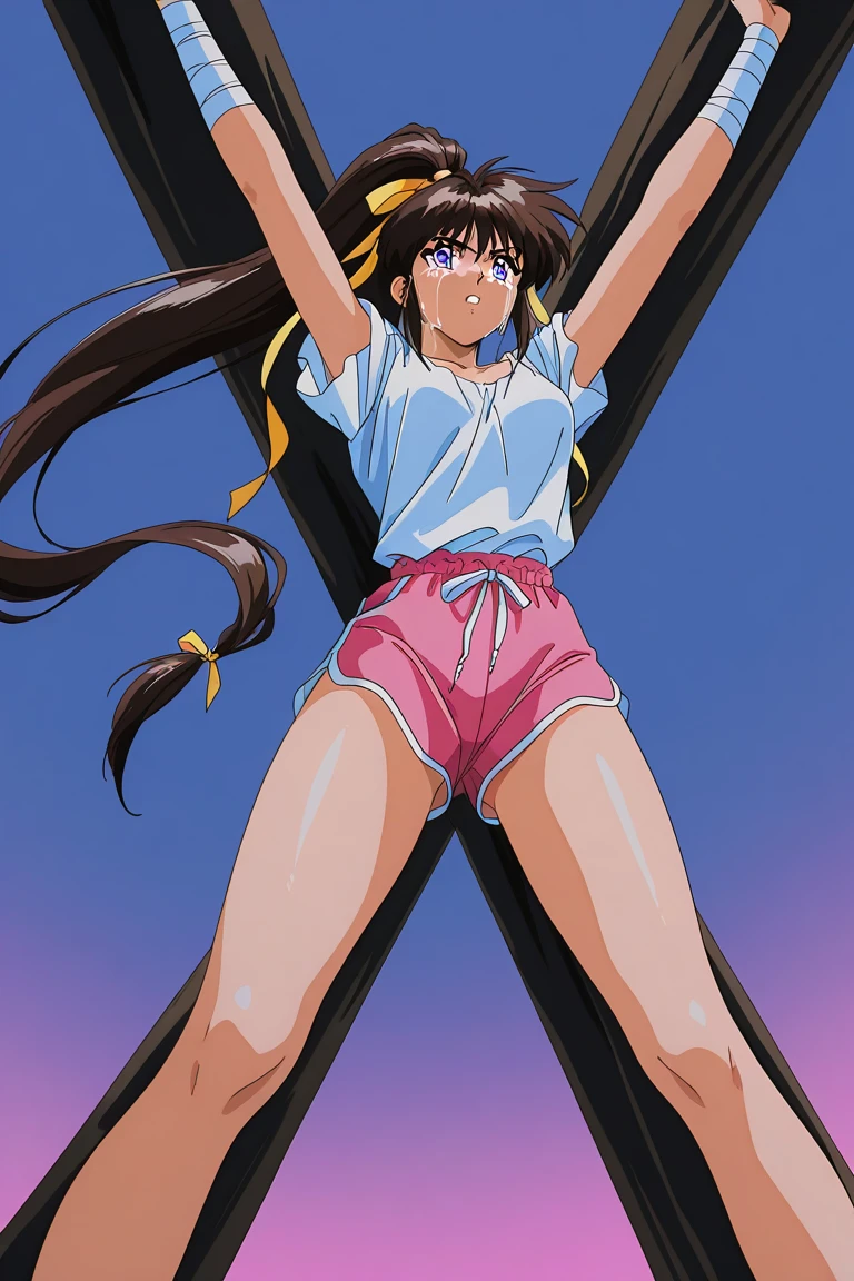1girls, masterpiece, highest quality, disorganized, retro artstyle, 1980s \(style\)))), look viewer, (((full nude))), (Madoka Ayukawa, long hair, full nude), (((fll nude))), knee shot, full blush, (((no Panties))),, Take a look here, (((nsfw))), view audience, short hair, 2girls, nsfw, Genitals are visible, (((See here))), nsfw, (Japanese girl showing off genitals:1.1), look viewer, from below, (((a girl, Flying in the air in a naked, from the knees up))), Sneakers, knee-socks, openwidee,