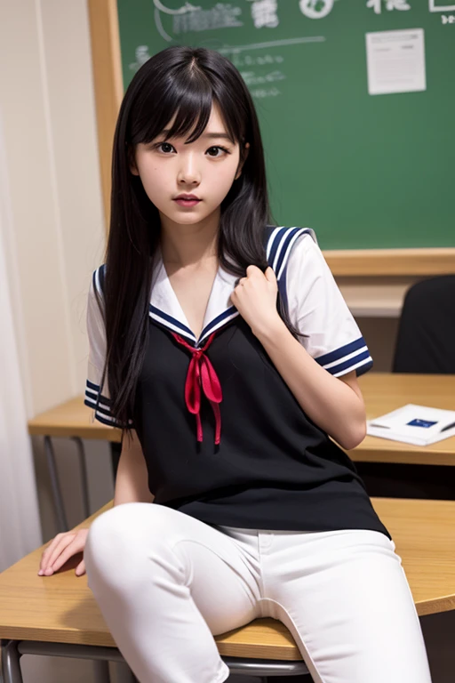 (Happy expression:1.26)、RAW Photos、(((Ultimate beauty full body photo shoot)))、((Glowing Skin))、1 Girl、10 year old beautiful girl in Prague、10th Generation、Primary school students、young、young顔、Bright expression、Detailed face、Fascinating、((Black-haired、Shortcuts:1.2))、skirt、View from the floor、(Light blue and white striped long socks:1.2)、(Thigh-high socks:1.2)、((Sailor suit、uniform、ミニskirt:1.5))、(マイクロskirt、high waist)、(Place your elbows on the desk、sitting on a chair with legs wide open:1.2)、((she opens her legs and shows me her panties.:1.5))、(See-through panties:1.5)、((Standing on tiptoes))、Counterpoint Shot、((Very detailedな))、(完璧にDetailed face)、(Fine hand)、(Finger details)、(Superior human structure)、Photorealistic images、最high quality、Very detailedな、Film Light、Intricate details、High resolution、Very detailed))、Detailed Background、8 QHD、Digital single-lens reflex camera、Soft Light、high quality、Film Grain、Fujifilm XT3 、Shallow depth of field、natural Soft Light、Kamimei、classroom、A view from a little below、Wearing headphones、Eyes closed、meditation、Kissing Face