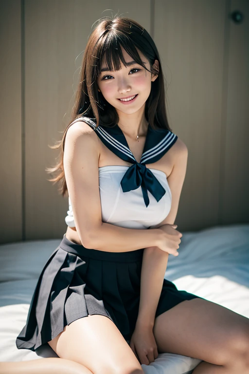 Japanese women, (smile:1.05),Browsing Caution、8K,Highest quality, masterpiece, Very detailed, 超High resolution, Realistic, RAW Photos, , Absolute Resolution, Complete limbs、Complete Anatomy、Perfect beautiful skin、cute女の子1人,cute女の子 、、(smile:1.2)、ta Girl、(school uniform:1.3)、(Sleeveless shirt:1.1)、 ((When you raise your hands above your head, you can see your armpits.))、、Micro Mini Skirt、、Accentuate your thighs、cute女の子、 , Realistic young gravure idol, Japanese Girls、、by 2 person、(bedroom:1.2)、Mix 4, (16K, Raw photo, Best image quality, masterpiece: 1.45), (Realisticな, Photorealistic: 1.37), Two Girls, cute, Professional Lighting, Photon Mapping, bedroom, Physically Based Rendering, Dark brown long bob hair,Beautiful, well-groomed eyes、double eyelid、With a girl, (((Sleeveless shirts worn by Japanese high school girls、Checkered mini skirt,、Dark blue socks、Black Loafers))), Highest qualityの写真, High resolution, 1080P, (Clear Face), (Detailed face description), (Detailed hand description), (masterpiece), masterpiece、Rich details、(Beautiful Faces)、(Highest qualityの写真)、(Detailed eyes)、 in front of you、Thin clavicle、((Slim and large))、(((Japan wears short-sleeved shirts)))、((Pure Idol))、((明るいbedroom))、(Shot from random perspectives)、(((とにかくcute)))、smile、Drawing the whole body from the knees、 nasolabial folds、(Large firm breasts:1.2)、Firm big ass、Two arms and two legs、(((from the front:0.4)))、bare hands、Symmetrical eyes、