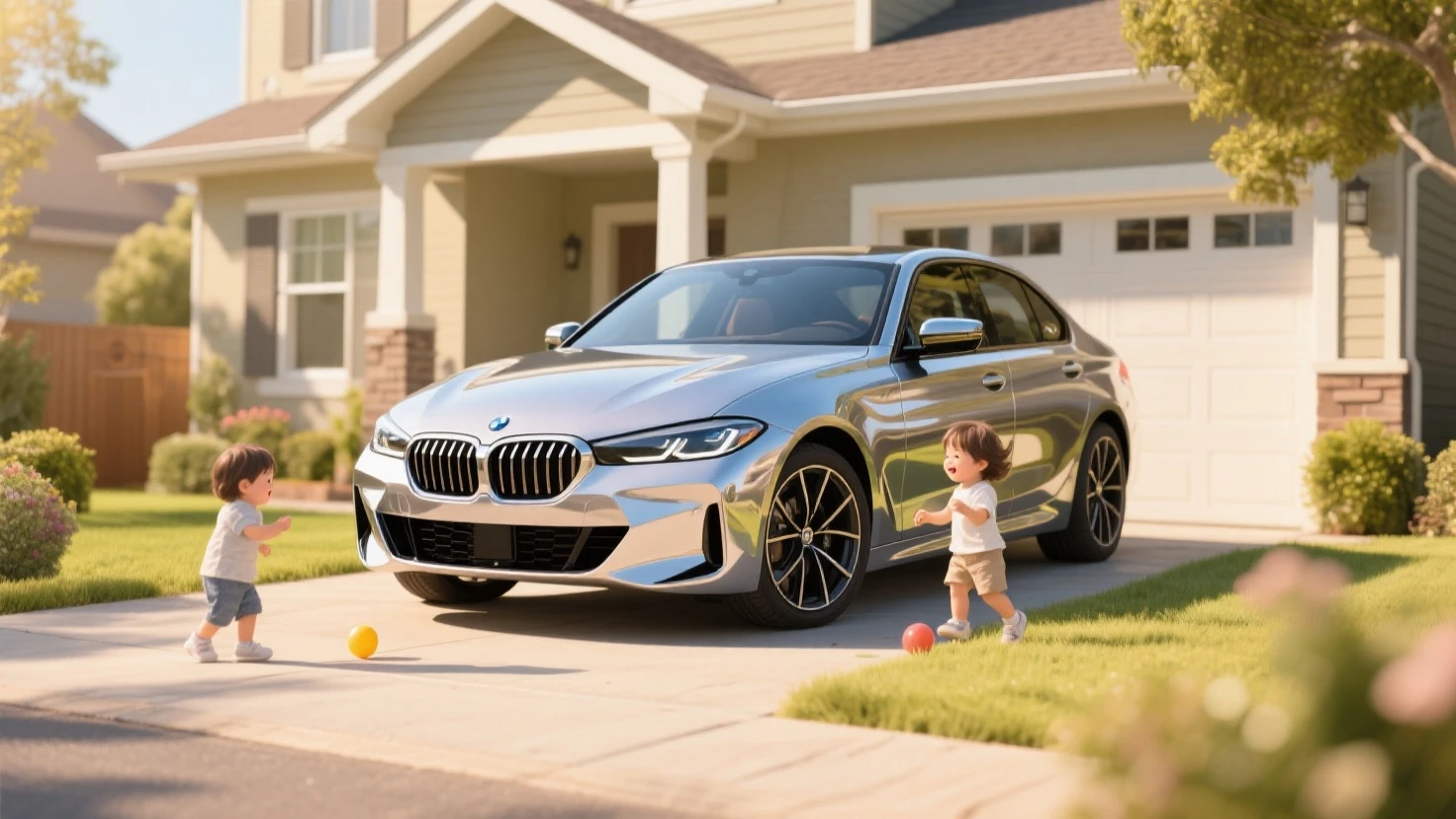 Baby driving a realistic green GT Coupe as in real life