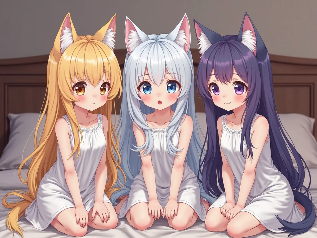 score_9, score_8_up, source_anime, CheshireMGE, two-tone hair, long hair, hair bow, cat paws, facial mark, striped tail, smile, open mouth, white hoodie, long sleeves, oversized hoodie, bottomless, thick thighs, v, simple background, white background,