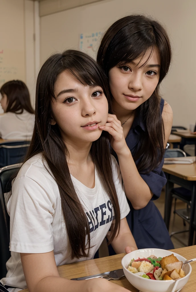 2 Beautiful petite little girl wear light pink sailor skirt with acessories with cute headband on a short shaggy hair
On a classroom
Mysterious face and begging face
Beautiful and cute face
Realistic