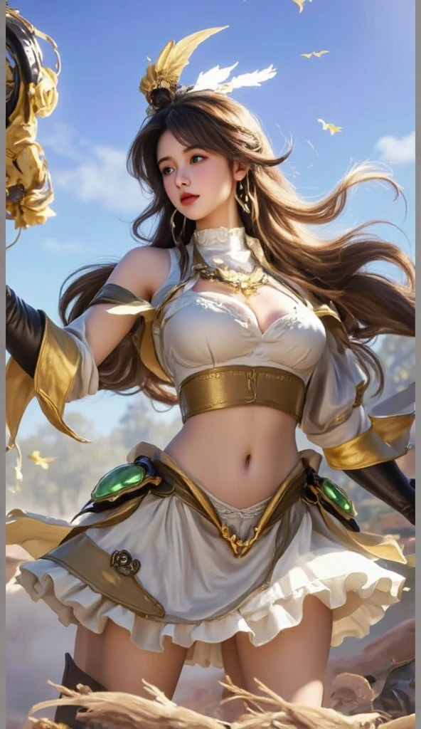 (obra-prima, melhor qualidade), 1girl, brunette, smiling at viewer, triple D cup breasts, sexy, beautiful,clavicle, cabelo ondulado, olhando para o espectador, desfocado, parte superior do corpo, colar, suspenders, estampa floral, rabo de cavalo, sardas, cabelo ruivo, luz solar,Motor irreal:1.4),(UHD), (melhor qualidade:1.4,),(fotorrealista:1.4), (textura da pele:1.4), (obra prima:1.8). (fotografia ultradetalhada)", "obra-prima: 1.1), (melhor qualidade: 1.0), (Ultra HD: 1.0), (8k: 1.2), (real: 1.0), (Ultra Detalhe 1:0)", belas artes, cinemactic, highly detailed cinematic, ( renderizado, Raytricing