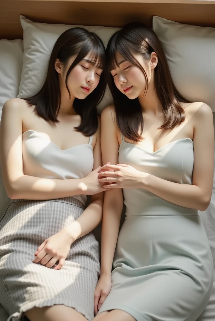 One Girl Sleeping、22 years old、realisticlying、She doesn't wear anything、Has brown hair。NSFW:1.5、barechested、full bodyesbian、