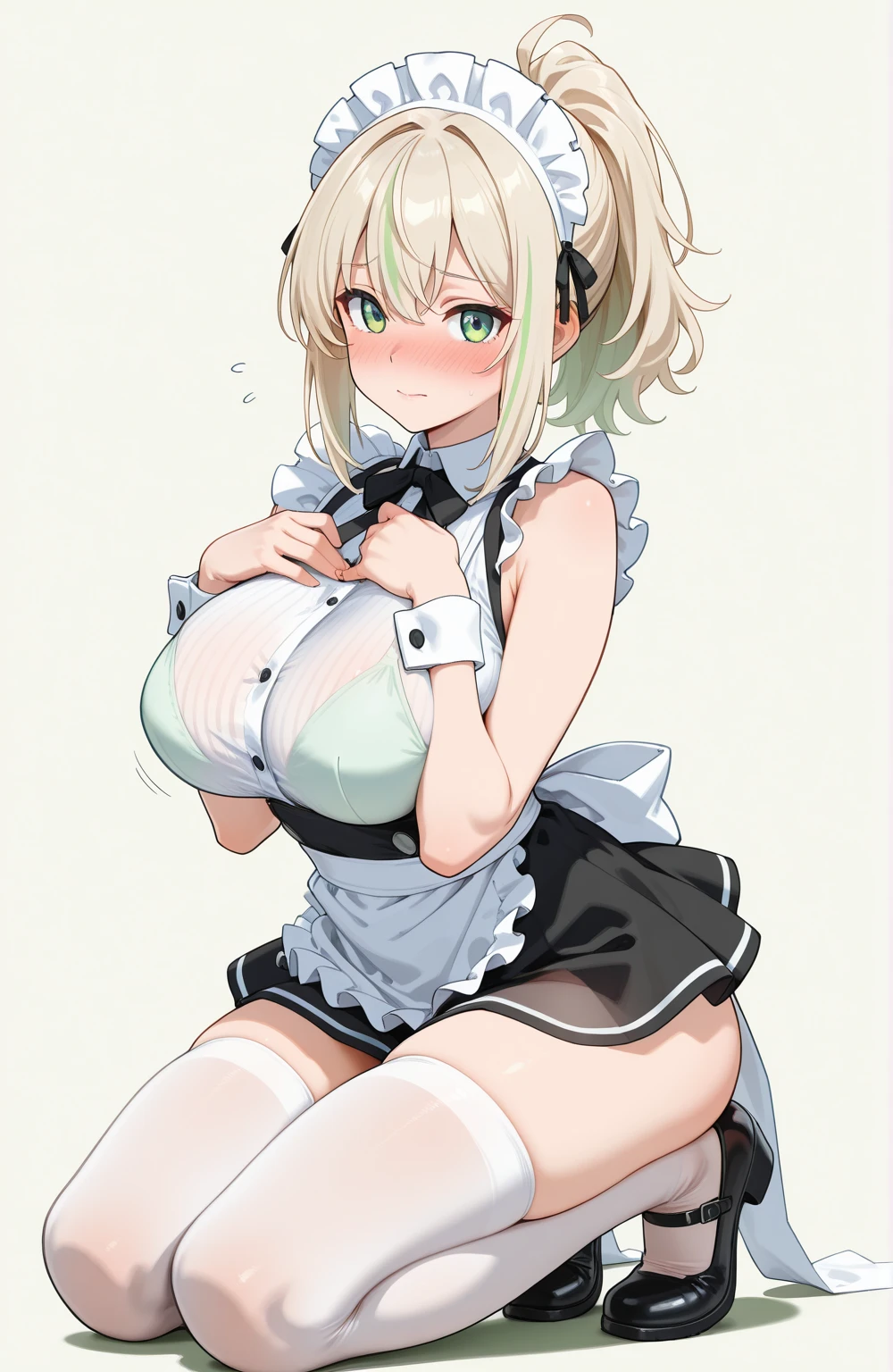 high resolution、4K、Masterpiece、1 big breasted girls、One Man、Naked Man、Back seat、Sex、Bare your breasts、Exposing the breasts、Clothing store window、stand、Press your chest against the glass、Maid clotheicro Mini Skirt、No panties、Pussy、Nipples、blush、Black knee-high socks、Absolute area、Masturbation、Love juice、Climax、Squirting、Full body portrait、tough、