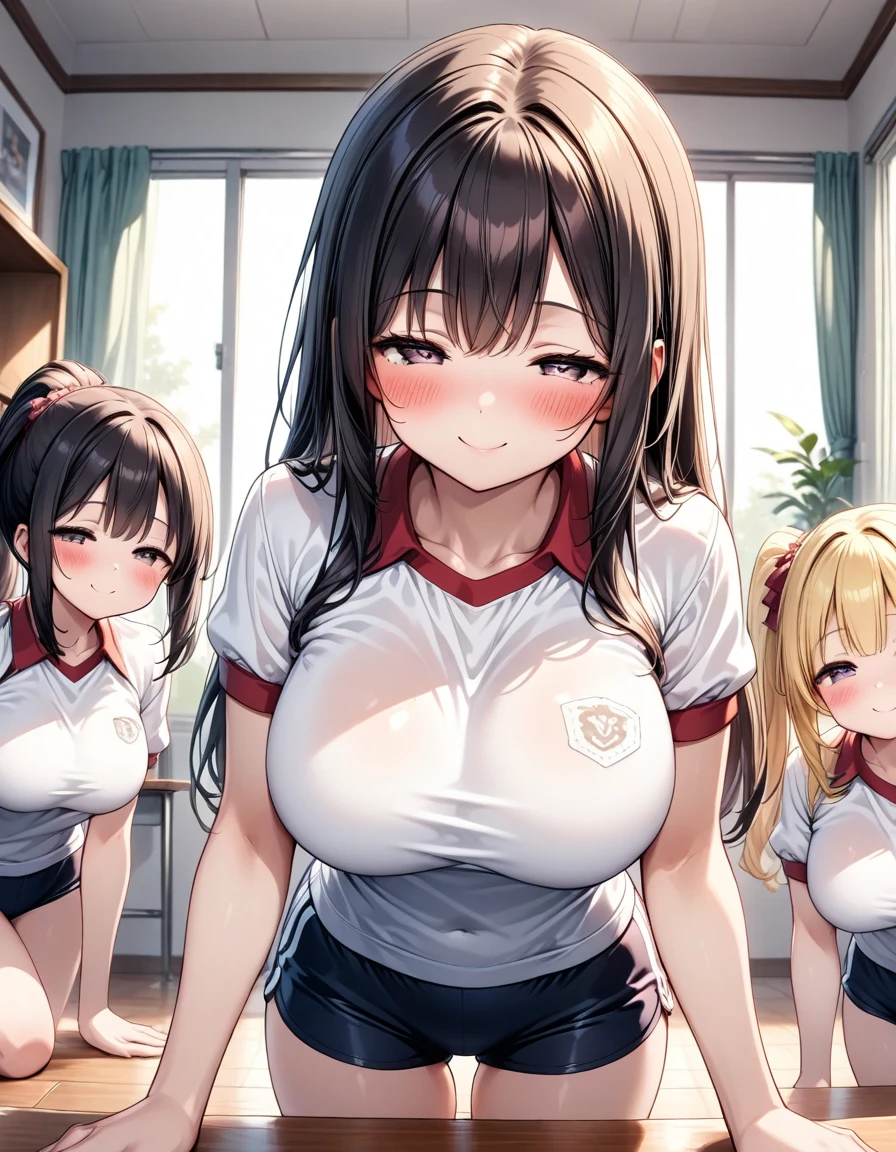((highest quality)), ((masterpiece)),  ray tracing, Cute girl is posing for the camera indoors, (three people standing in a row), (Close-up shot from the waist up), (open your mouth and smile), lots of girls, group shot, I&#39;m 11 years old, 14 years old, 16 years old, 19 years old, 20-year-old, 21 years old, baby face, (shirtを持ち上げる:1.8), (:1.5), (nipple), (chest), hair band, head band, hair bobble, blouse, shirt, (high resolution face:1.2), (Skirt lifts:1.2), ((No panties)), Pussy, Asian, Westerners, silver hair, brown hair, blonde, (belly button), jewelry, looking at the viewer, necklace, long hair, short hair, (abs),(written boundary depth),Mr..々hairstyle, Mr..々hair color, straight hair, bob cut, dull bangs, silky hair, (jet black hair or brown hair), hair clip, hair band, hair ribbon, One-length haircuts, ducktail, Hair curled outward, french twist hair, twin tails, side ponytail, single blade, wavy hair, bangs tied back,embarrassing,half closed eyes,closed my eyes,