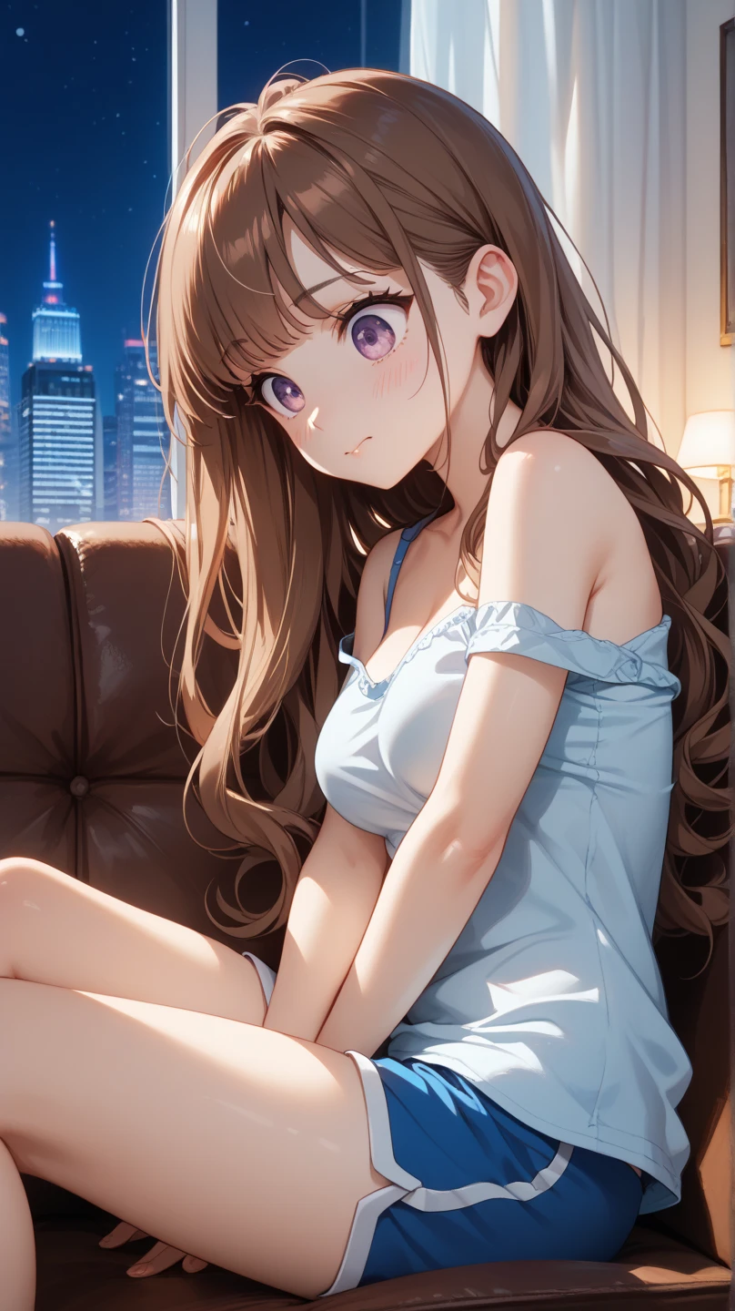 Absurd, highest quality, One girl, alone, Eye focus, View your viewers,  Blue cardigan, Brown Hair