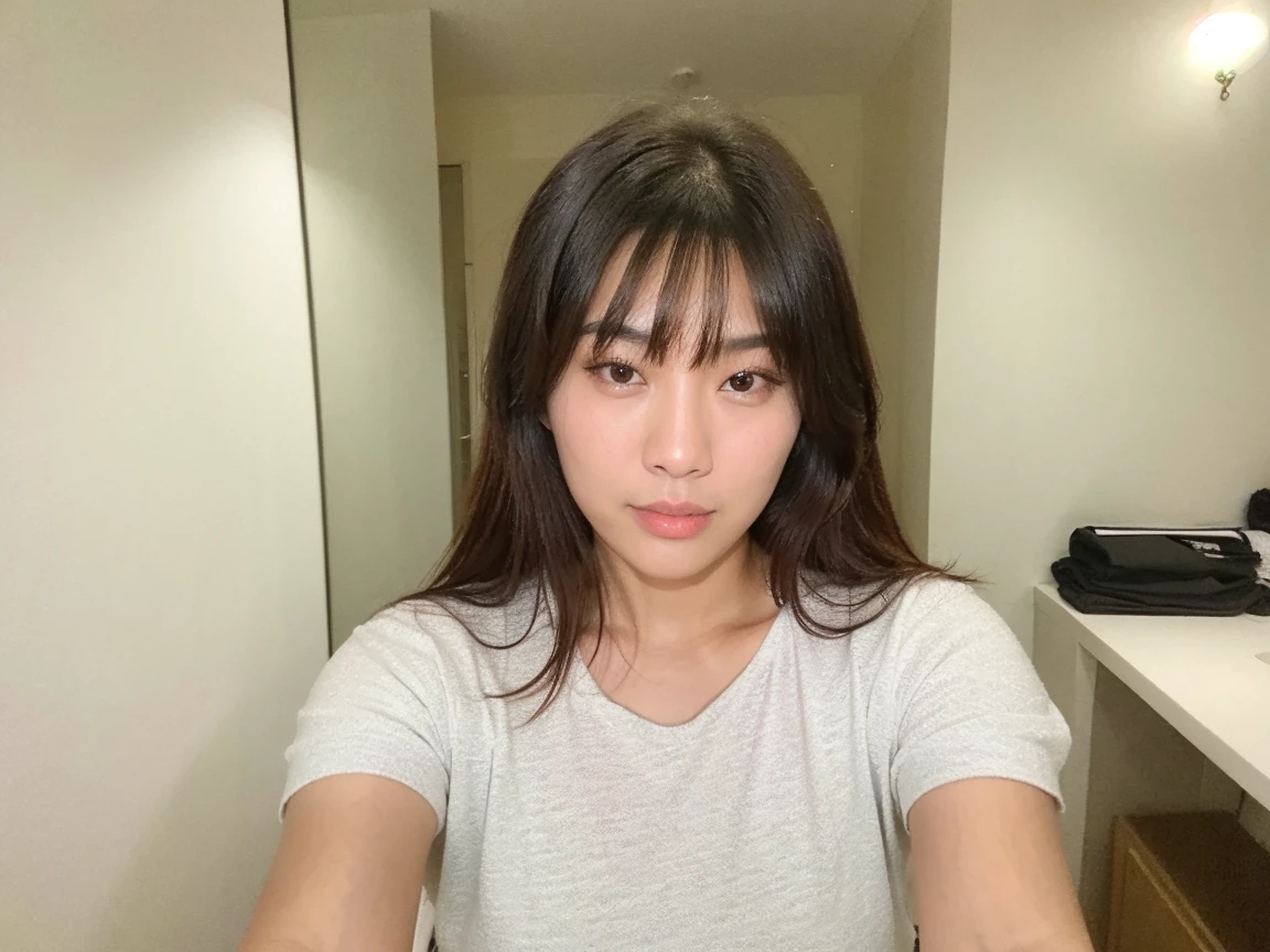 an ultra realistic selfie of one pretty young woman, americano-asian girl taken with iphone camera