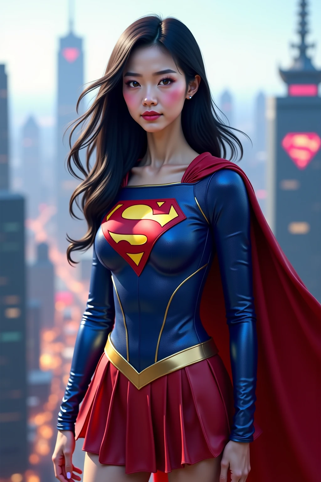 High quality ,Beautiful Japanese woman with big breasts,Put on a Supergirl outfit ,Very big breasts , milf , Sexy poses ,Wearing a hijab,see  เสื้อเปิดหน้าอก ,ใส่กระโปรงสั้น ,แสดงต้นขา เห็นทั้งตัว ,ท่ายั่วยวน