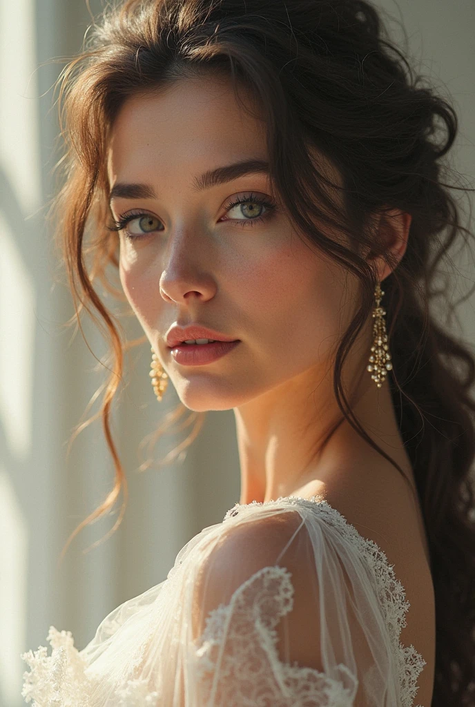 a beautiful female portrait, elegant woman, high quality, detailed face, detailed eyes, detailed lips, realistic, photorealistic, hyper detailed, 8k, cinematic lighting, dramatic chiaroscuro lighting, dramatic lighting, dramatic pose, elegant dress, luxury, high fashion, expensive jewelry, glowing skin, intricate details, award winning, artstation, digital painting