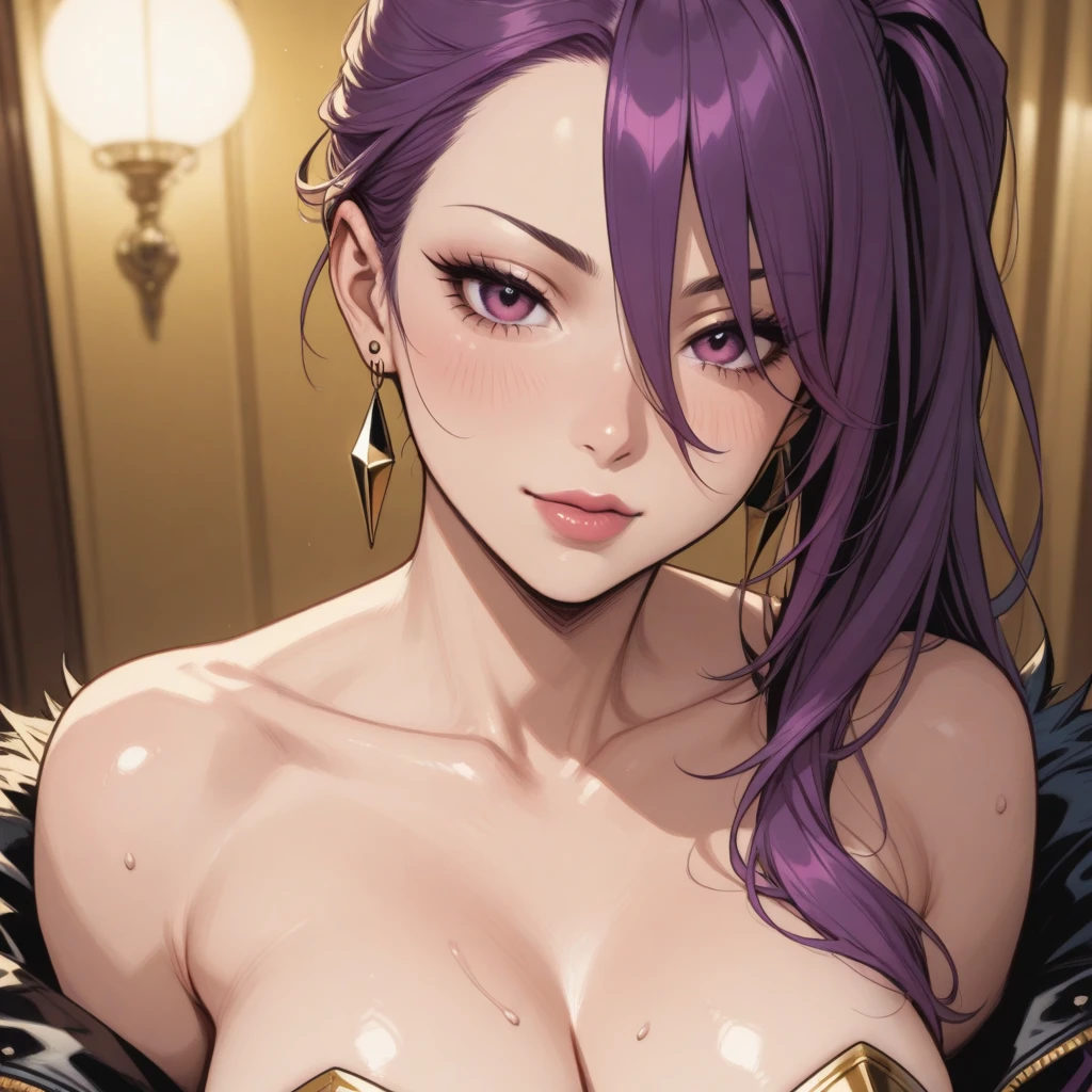Mature Woman,1 person(Detailed Description,Incredibly absurd,High resolution,8k wallpaper,masterpiece,Highest quality,Depth of region,Anatomically accurate depiction,A face with attention to detail, Eye for detail,Perfect body,Nice hands, Perfect Fingers),(Glowing Skin、Shiny skin、Oilskin),(((Succubus))),(See-through,tights),eyelash,(Intensely glowing purple eyes,Seductive Gaze,There is cleavage in the chest,Bewitching Smile,Large Breasts,lipstick,Spread-legged position on bed,blush,Seductive pose),Devil's Wings,(whole body),background:On the bed at midnight,Purple air,(From above:1.1)
