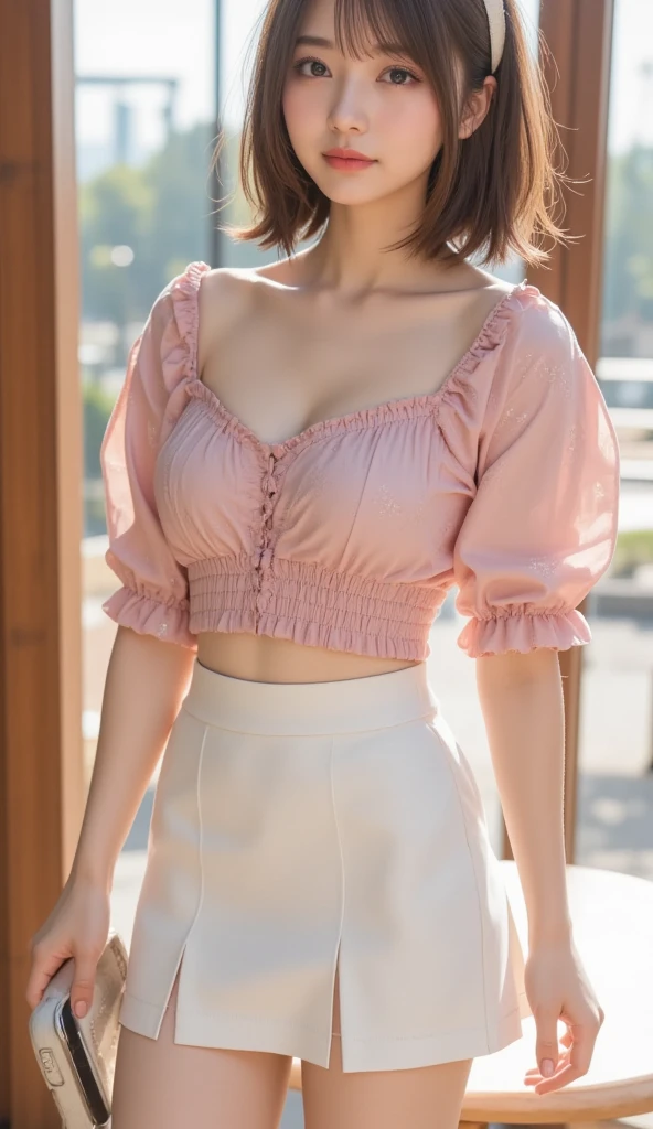 table top, highest quality, figure, super detailed, finely, High resolution, 8k wallpaper, 完璧なダイナミックな構figure, beautiful and fine eyes,  natural lip,cleavage, best smile，red eyeshadow，Looking away，a close up of a woman in a pink bra top and panties, Real young gravure idol, Young sensual gravure idol, Young skinny gravure idol, sophisticated gravure idol, Real Sensual Gravure Idol, Young and cute gravure idol, Yoshitomo Nara, japanese model, beautiful asian girl, Cute girl - well-groomed face