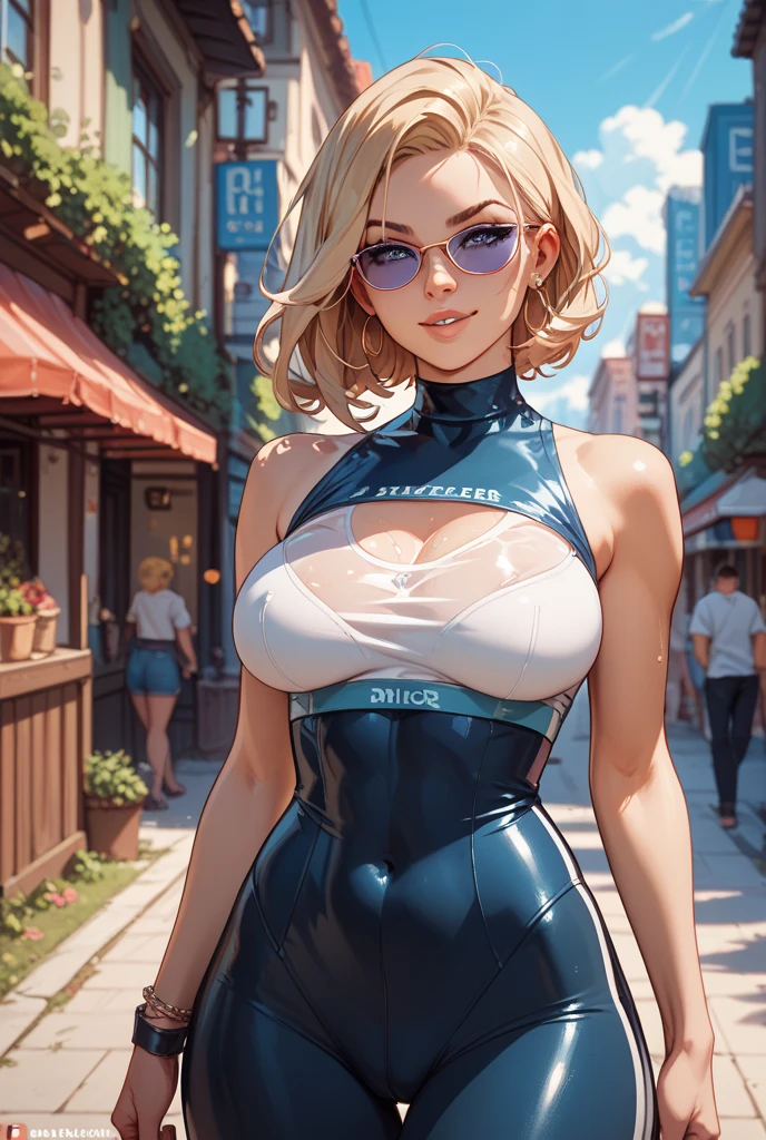 (masterpiece, best quality), intricate details,
1girl, <lora:gwen_1.5:0.8> gwen stacy, blonde hair , blue hair , short hair, animification ,eyebrow piercing
<lora:EnvyGoddessMix02:0.8>