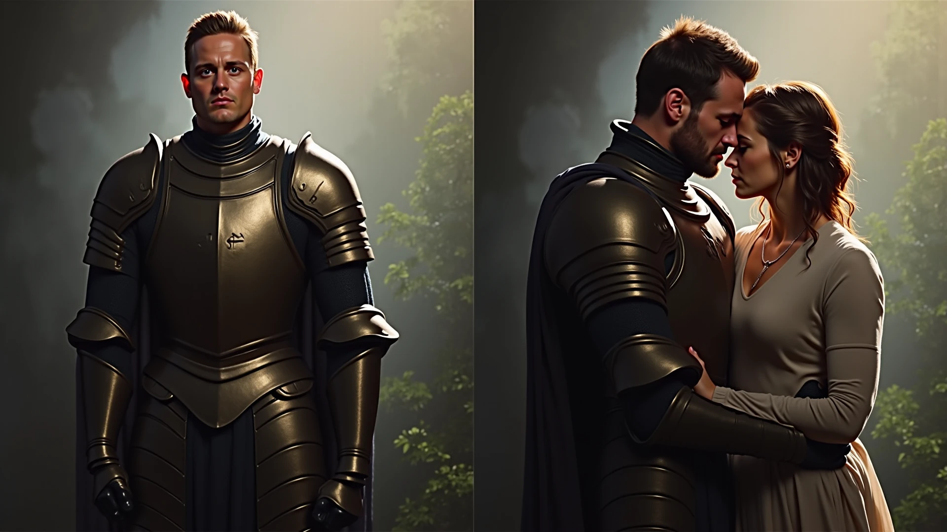 lustration in Leyendecker style : Muscular and pumped-up Prince Harry as a Beautiful Detailed Face, 4k resolution, Realistic, a perfect face, 28 years old, , light blonde hair, natural skin, Soft Impressionist, Perfect composition, a perfect face, Wearing leather armor, large bulge in the pants ,hairy chest and belly Holding a large sword in his hands, The background is a mysterious forest