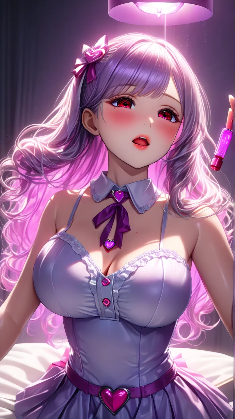 (ultra realistic,32k, masterpiece:1.2),(high detailed skin:1.1), 8k uhd, dslr, high quality,(makeup, mascara:0.9), (thick\lips\),
 <lora:IzayoiMiku:0.7>IzayoiMiku, long hair, IzayoiCasual, purple dress, pink jacket, , <lora:add_detail:0.95>, huge breast, 
(looking at viewer, standing, from above:1.1),,
,(soft shaded neon light:1.1), blank background