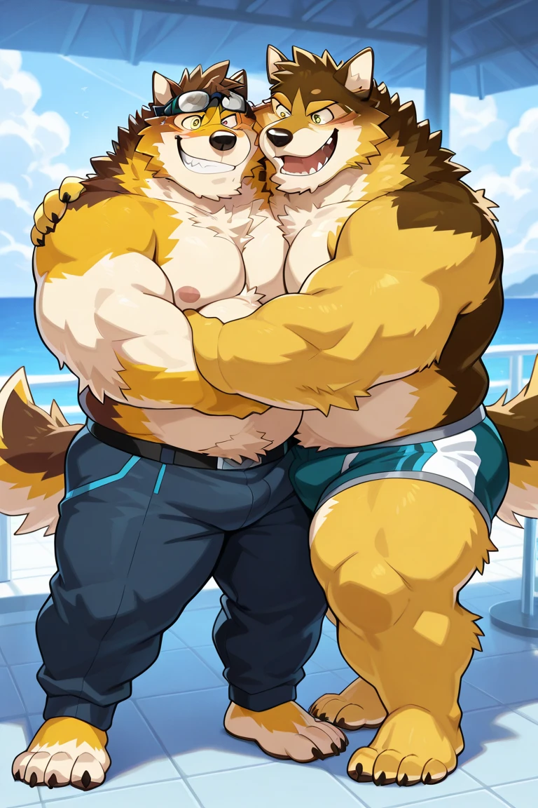 Fat Daddy chunky Wolf big belly and large body and his big chunky body wearing sunglasses and hes butt is big