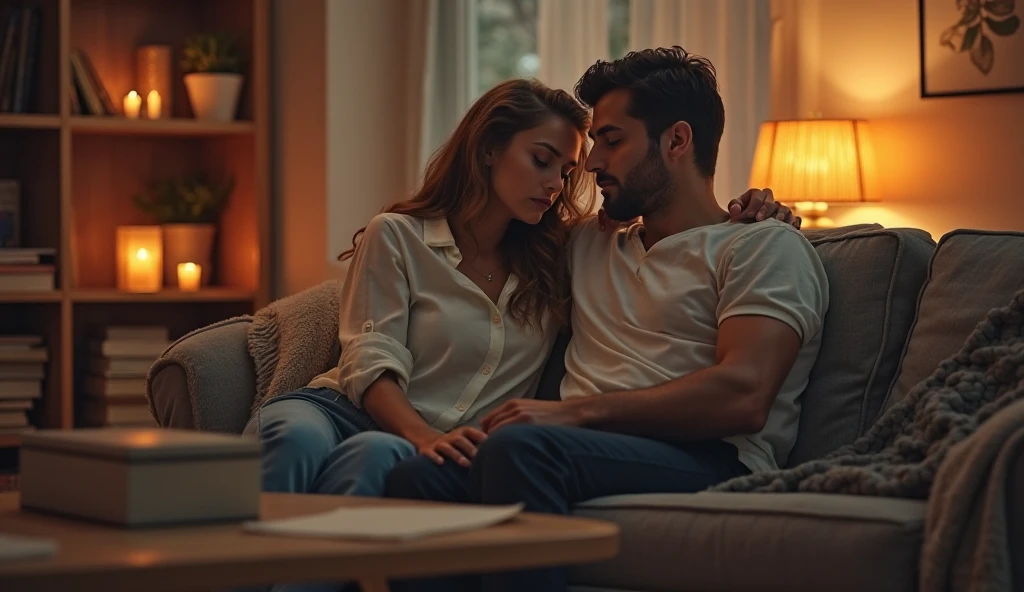 White Italian woman, short hair, Age 22, perfectbody, she is on the couch sitting with a 40 year old Italian man and they are smiling, extremely detaild, photoshot_\( ultra\), photoshotrealisitic, realisitic, Post-processing, Maximum details, roughness, real-life, ultrarealisitic, photoshotrealism, photoshotgraphy, 8k hd, photoshotgraphy