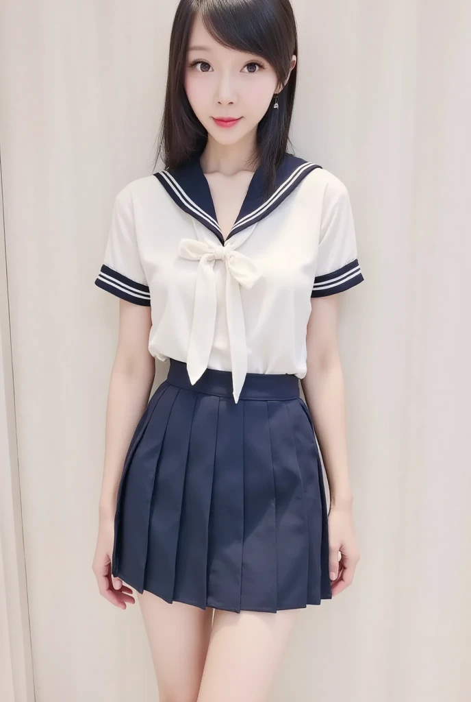 Gravure idol pose Adorable smile Hotel bed uniform White clothes high resolution Not too small bust Black Mini Skirt Skirts should be shortened Beautiful legs Beautiful Hair Height: 155cm