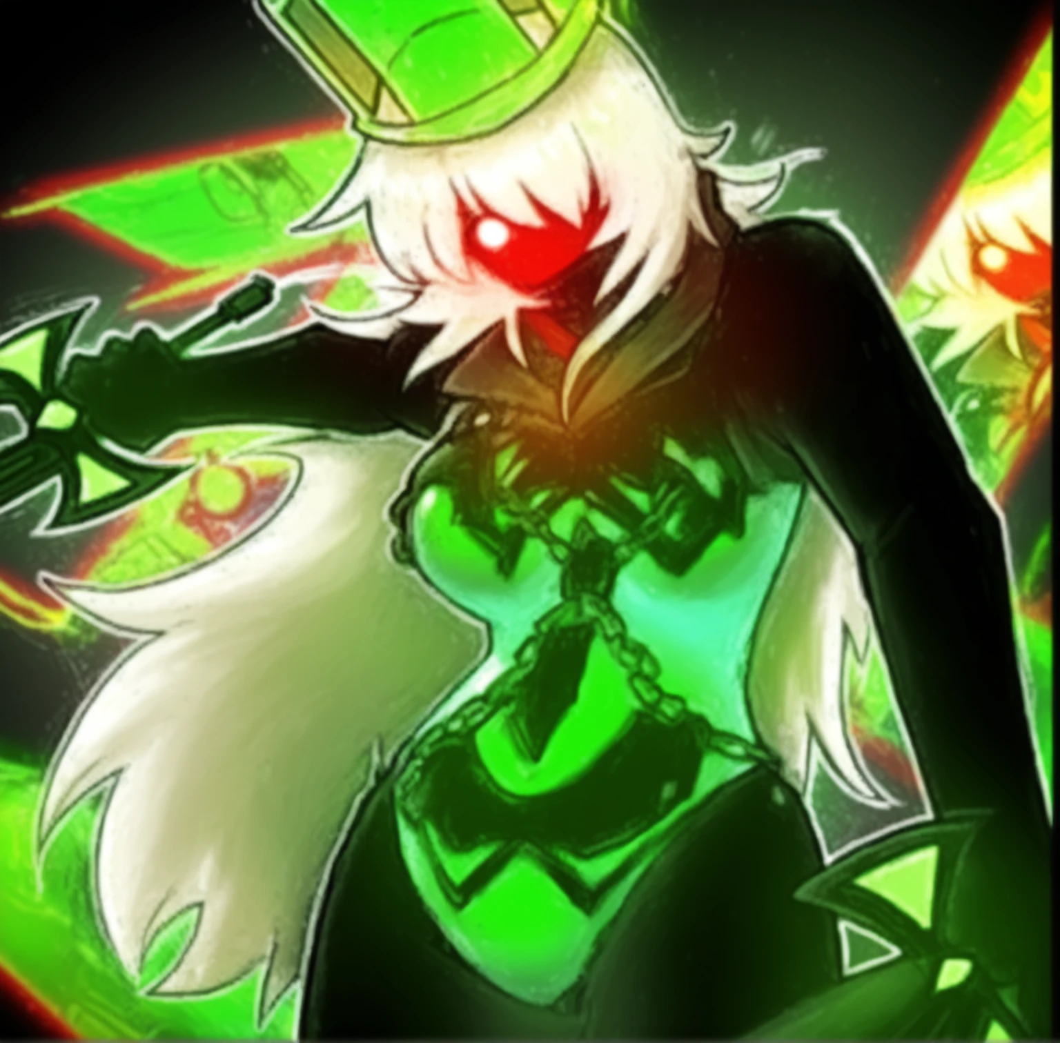 (3heads:1.7), 1girl, :d, armpits, asymmetrical_sleeves, bad_id, bad_pixiv_id, black_sleeves, blonde_hair, blue_eyes, book, cowboy_shot, feather_boa, gloves, grey_background, hat, long_hair, looking_at_viewer, (magilou_(tales):1.4), mismatched_sleeves, multicolored_eyes, open_mouth, pink_sleeves, signature, skirt, smile, solo, tales_of_(series), tales_of_berseria, tasasakiamagu, witch_hat, yellow_eyes