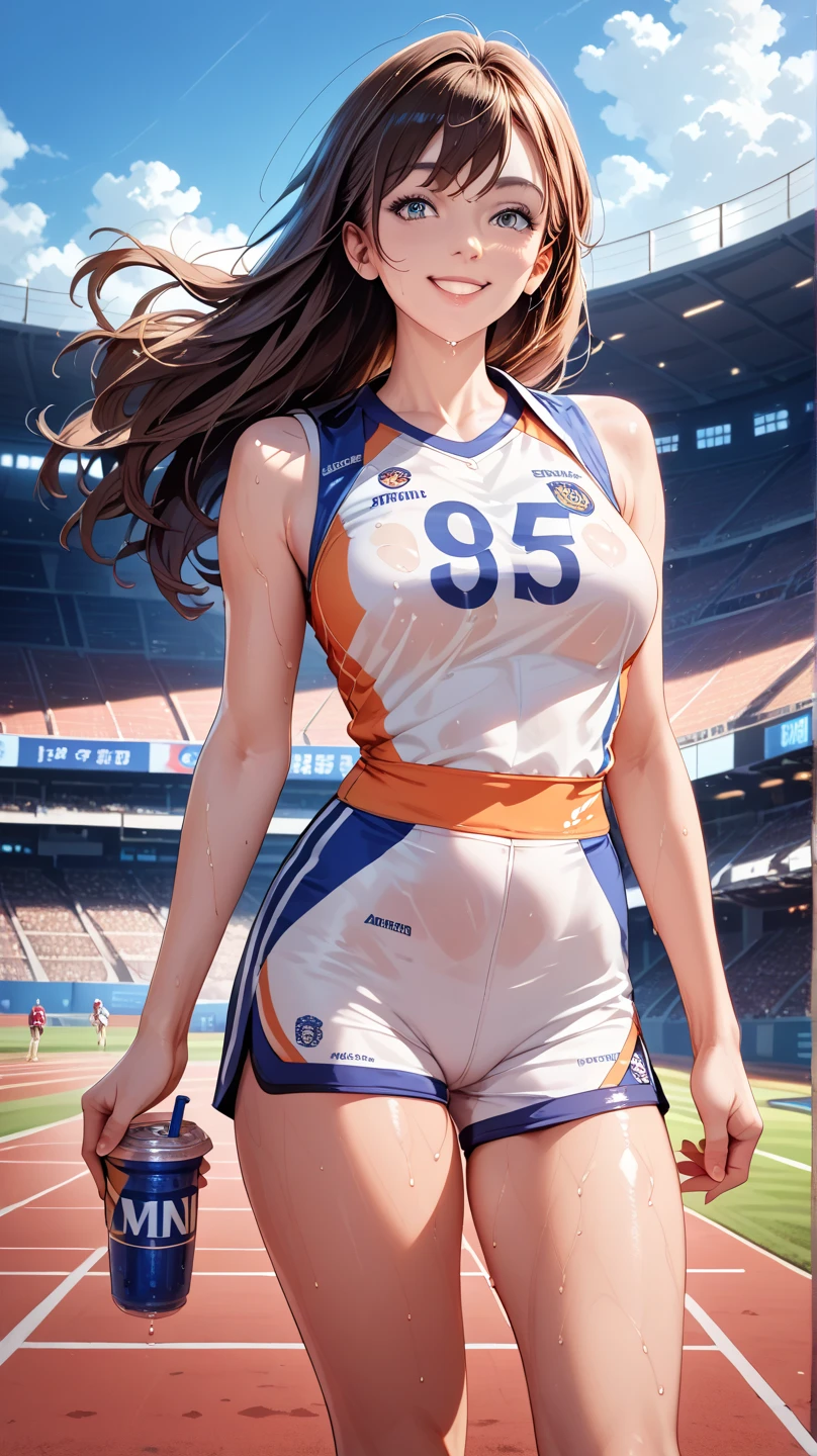 ((((complete anatomy, anatomically correct, very detailed 피부)))), 1 girl, Japanese, 16 years old, Volleyball player, glowing skin, looking at the scenery,
ash gray hair color, Eye color is light blue, high definition face, rich and long wavy hair beautiful hair, beautiful face, beautiful detailed eyes, baby face, flushing,
beautiful collarbone, beautiful body, beautiful breasts, beautiful thighs, beautiful bridge, My chest sticks out、huge breasts, Sagging breasts due to gravity, Seductive thighs, camel toe, bare arms, bare hands, bottomless,
((symmetrical outfit)), (((buruma), ((Sexy fishnet uniform)), break, slangy, sexy posture, slim body,
laugh, (beautiful scenery), dinner, afternoon, ((volleyball gym, volleyball court)),
(8K, top quality, masterpiece:1.2, very detailed), (realistic:1.2), beautiful picture, natural light,
