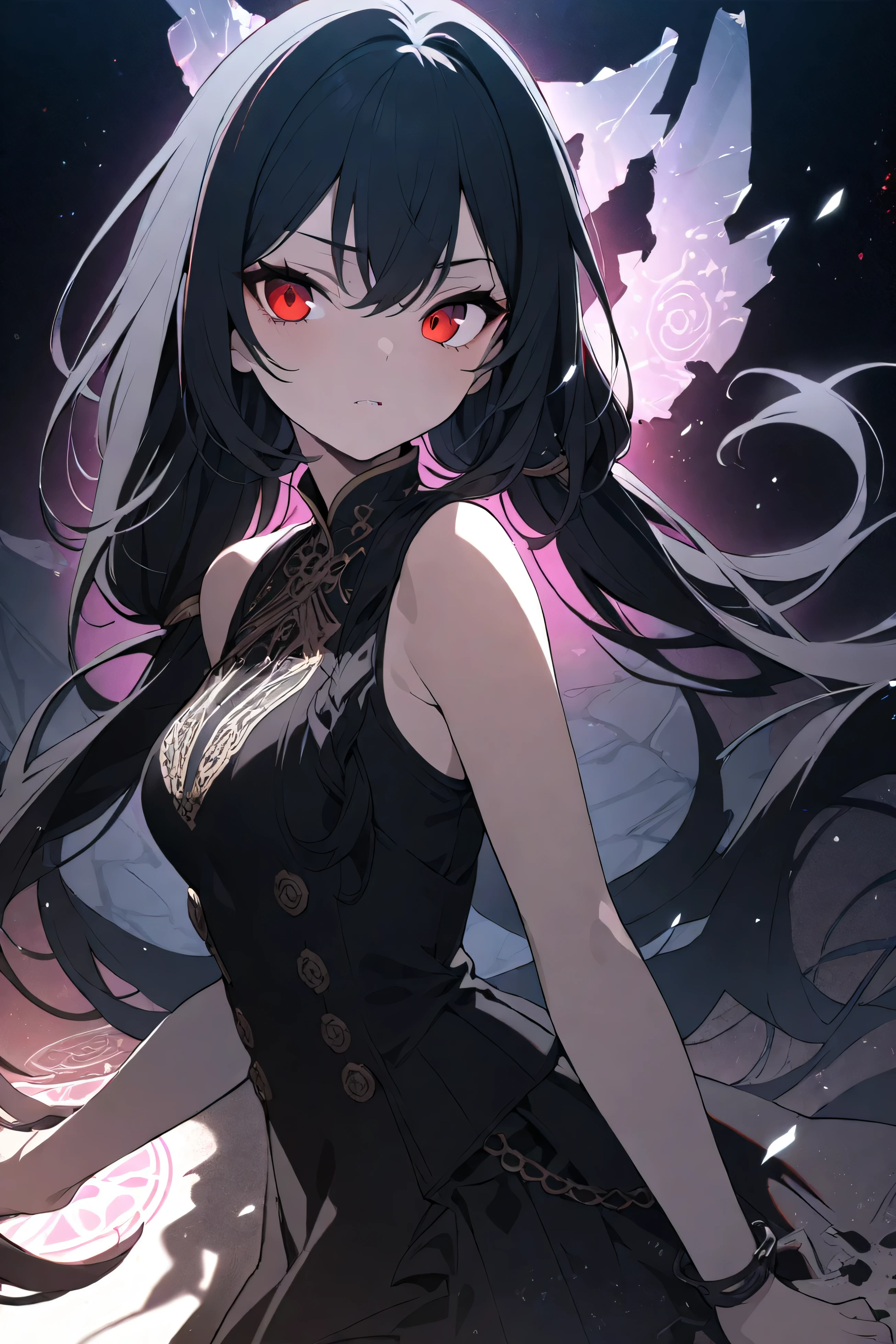 Gothic beautiful girl with long black hair, whole body, transparent background