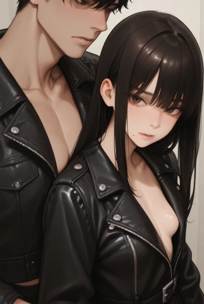 masterpiece, best quality, best resolution, ultra detailed, (((1girl and 1 boy))),((1 beautiful girl and 1 handsome boy)) , couple, duo, nsfw, beautiful girl, pale skin, muscle, (((flat chest))), (((small breast))), black hair, hug from behind, grabbing from behind, spread legs, pubic hair