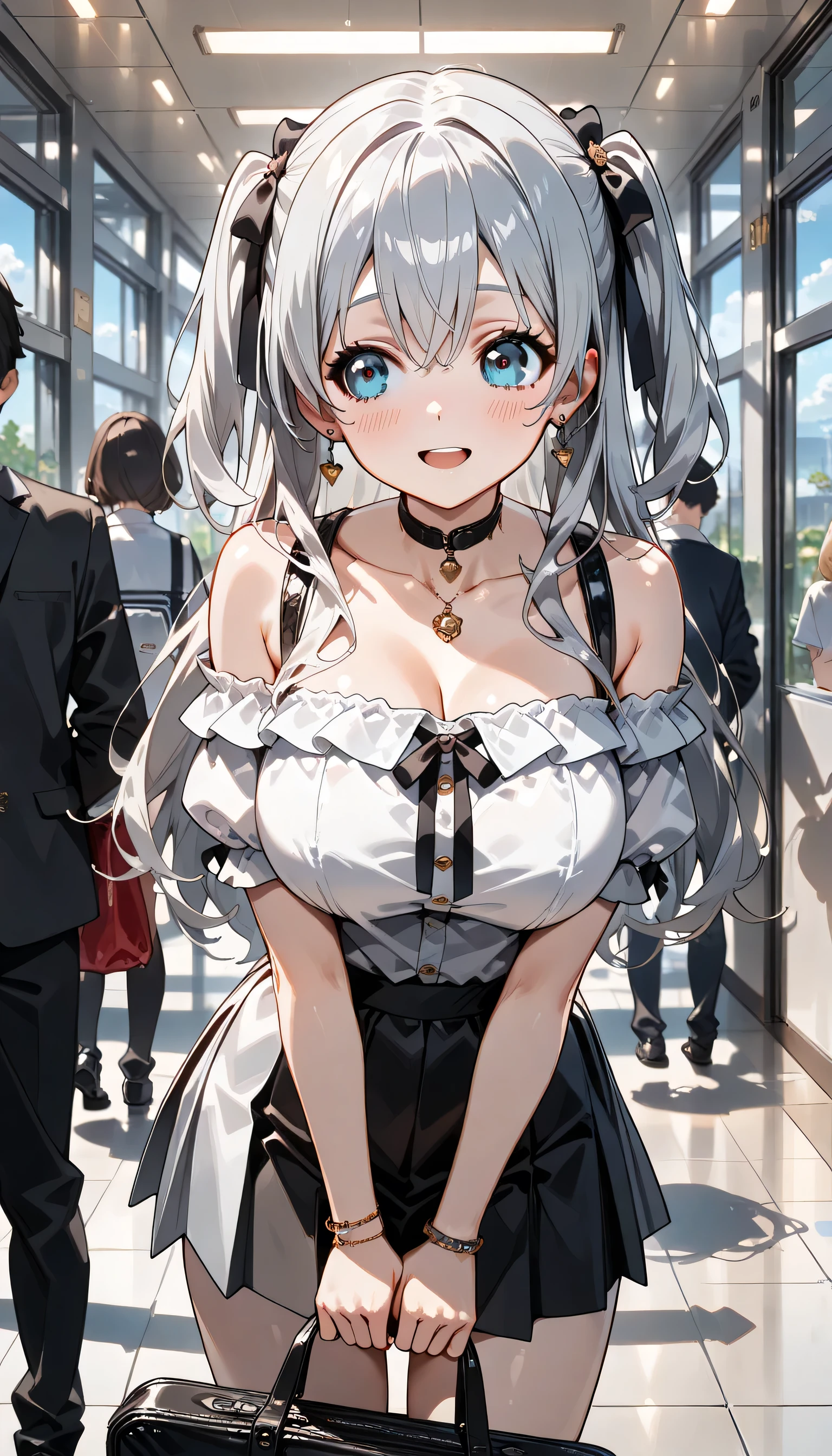 big breasts:1.5、、highest quality、very detailed、Very realistic eye masterpiece、highest quality、very detailed、gray hair、perfect face、long hair、white dress、sundress、nsfw、Pussy、see-through