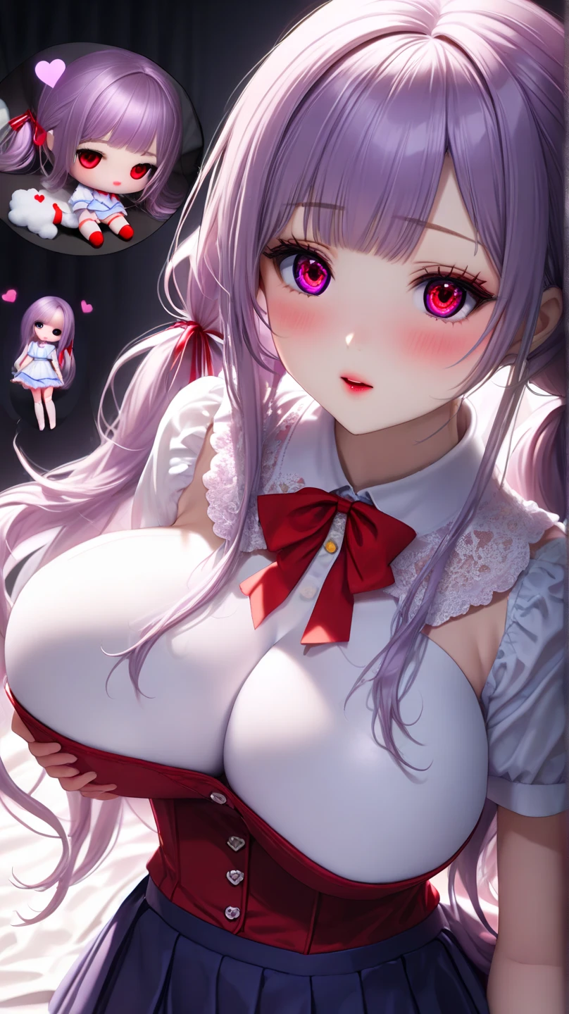 The upper part of the body、one girls、i have silver hair color、Two-tone、(Pink Highlight Hair、Curly hair，floral headband、very Bigger breasts、Super super big breasts miniskirt Santa suit、off shoulders