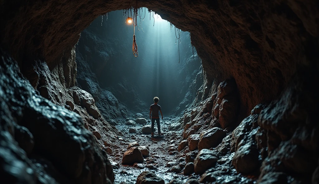 boy, small, Dark dark cave background,