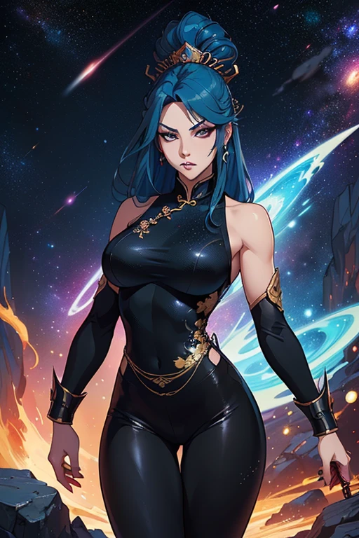 ((mature adult tall woman, mature_face)), (glowing green eyes), aqua cat ears, (super narrow waist), gradient (pink hair), large breasts, large areolae, (oily skin) ,              (A beautiful cinematic ornamented female sand goddess, golden dress, glow golden tattoo), (galactic Shaman with Quantum Energy fantasy), fantasy magic, long hairstyle, dark light night, intricate, ethereal, sharp focus, illustration, highly detailed, digital painting, concept art, matte, (art by WLOP), (by Justin Gerard and Jason Edmiston: 1.15), (by Greg Rutkowski: 0.9), (by Alphonse Mucha: 0.4), masterpiece
