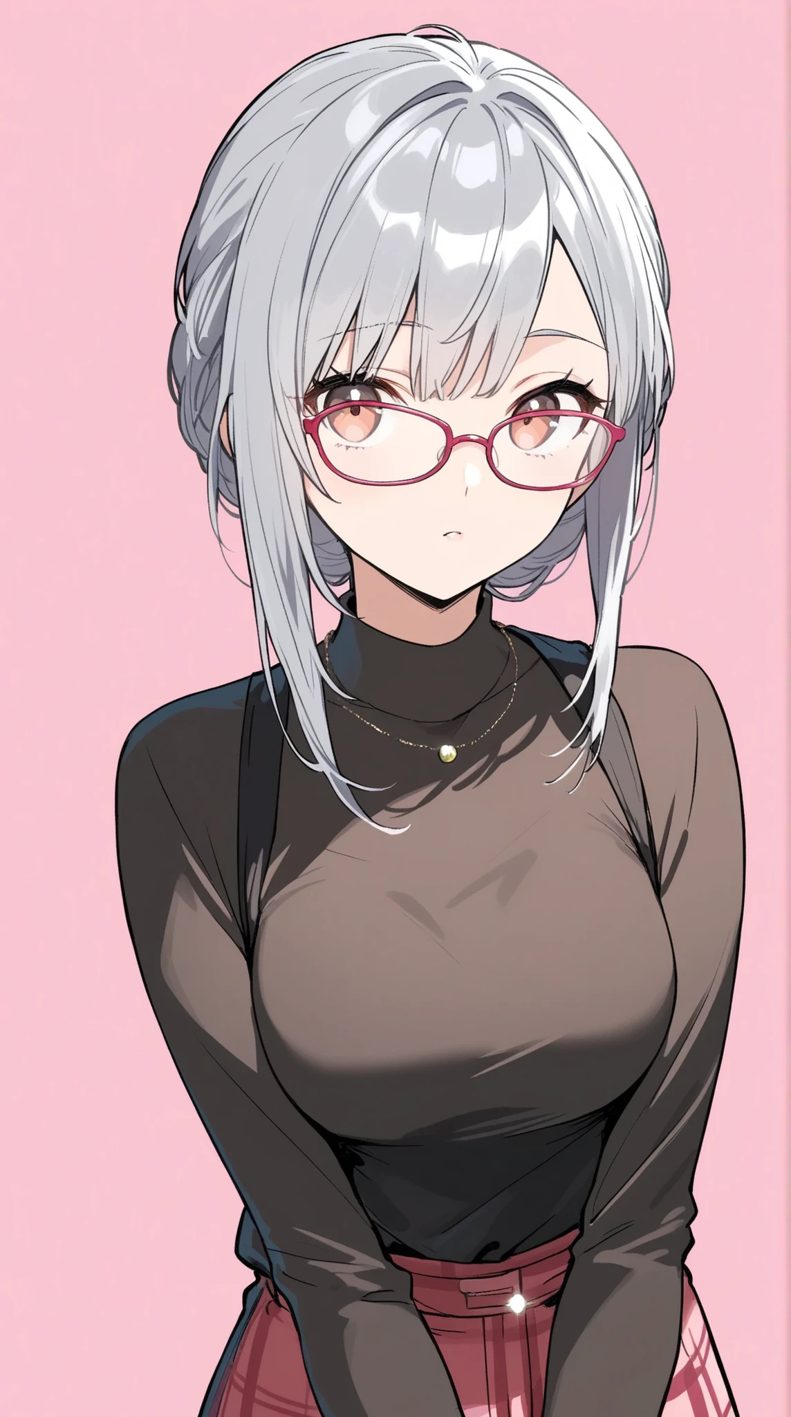 female,  fashionable glasses, Reworked silver hair, 