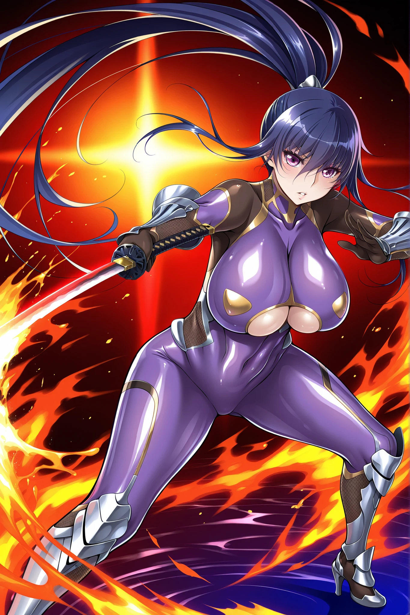 Bakunyuu A-Mecha Musume full body (((EVA-01 colors))) sexual body stand pose (((hair short))) (((two colors))) style retro anime stand pose hentai black and yellow 100000000000000000000sexWolf🐺