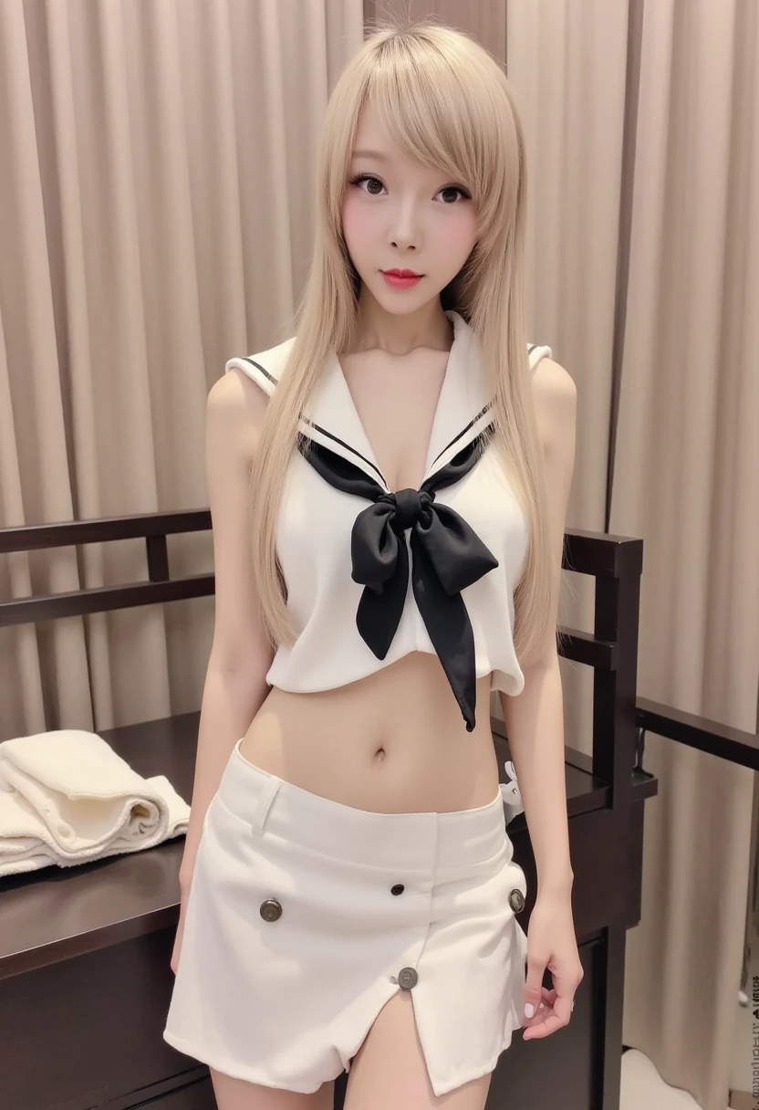( Masterpiece, highest quality), 98k, ((Perfect Anatomy:1.3)),Beautiful Japanese Women, Succubus,alone, 18-year-old, Small face,Cute face:1.2,Smiling, Larger breasts, ,Beautifully detailed round eyes, Evenly spaced eyes 1.2, Long platinum blonde hair,Random Hair, (Highly detailed face and skin texture), Beautiful face in golden proportions,White skin,Accentuate your beautiful legs,(Revealing student uniforms:1.2),Random sexy poses, Sunny day,(Standing like a model:1.3)