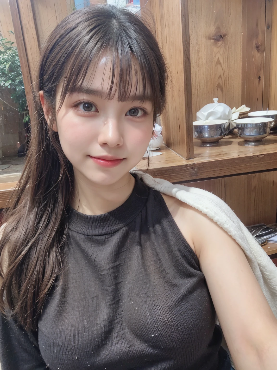 hightquality、masterpiece、ultra res、cute girl face、kitchin、barechested、pinafore、Naked apron、full bodyesbian、Famous actresses of Japan、very beautiful face, 8K, sharp focus, natural big breast, potrait