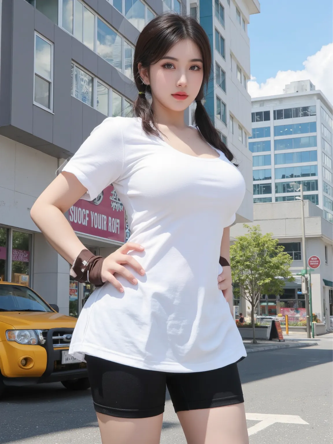 Very fat woman The face is beautiful So that your whole body can be seen Short sleeve Shorts summer