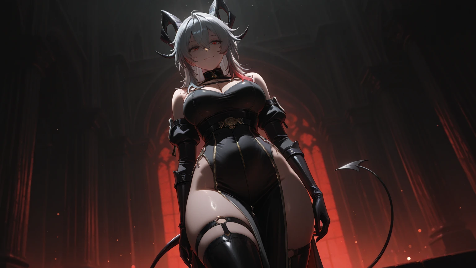 (score_9,score_8_consolation,score_7_consolation),1 woman,cat girl,gray hair,pink eyes,cat ears,cat tail,exposed ruins,beautiful_face, exposed chest, Exposed nipples, exposed pussy, Love juice coming out of pussy., Love juice pooled on the floor, snood, Traces of sexual slavery engraved on the womb., heart eyes, confident expression, deep blush, Empty expression without focus, revealing clothes, Exposed belly, exposed waist, devil girl, woman exactly in the center, Devil's Castle, front view,evil look