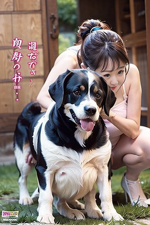 MagazineCover,FULL BODYSHOT,sideshot、13-year-old flat-chested girl and Dalmatian dog,shyly smile,7 months pregnant,Dalmatian embrace,Real Light,Commemorative photo shoot of pregnant woman and Dalmatian in Japan、(NSFW)