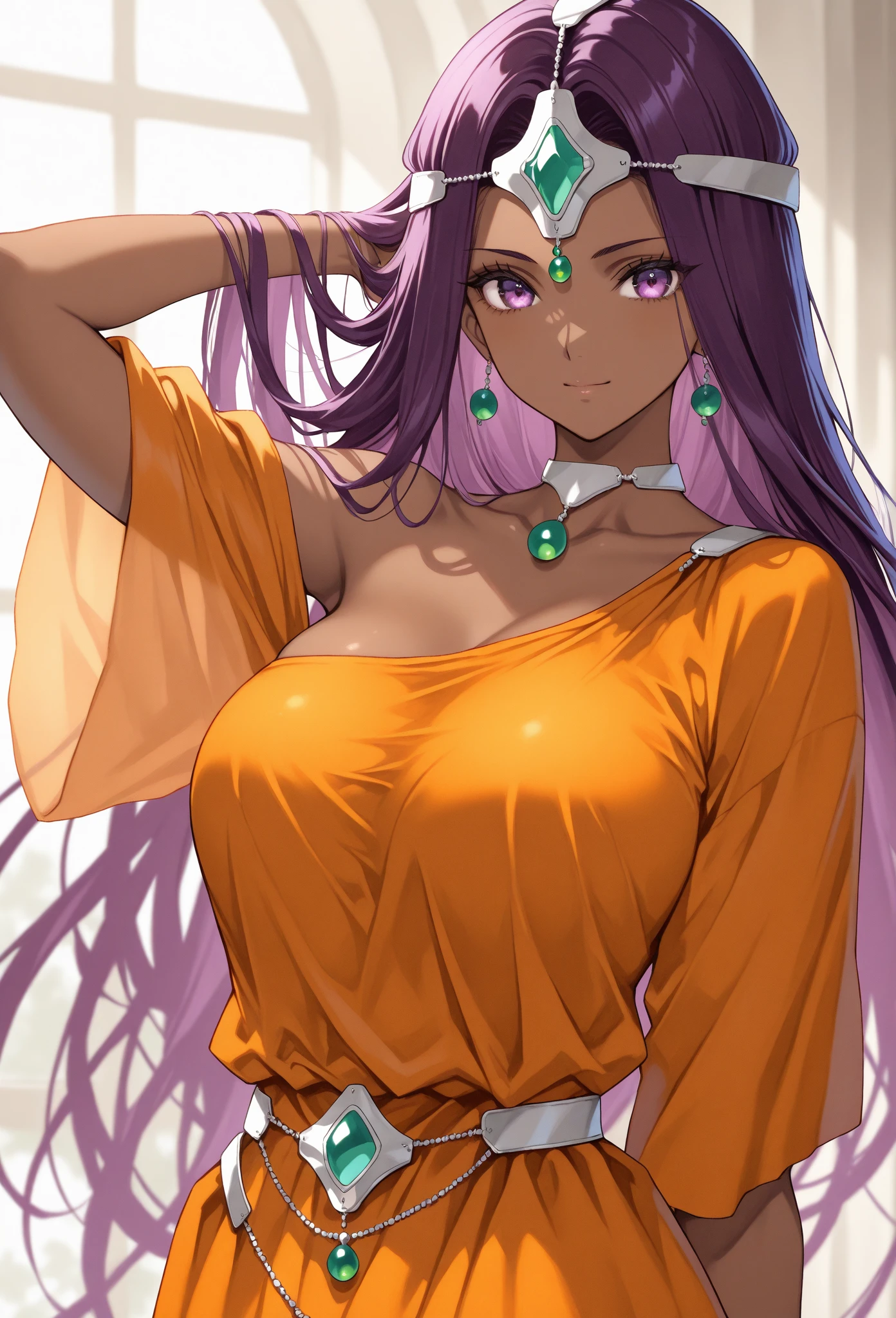 ultra detailed, sharp focus, best quality, masterpiece, colorful, high contrast, dynamic lighting, intricate details, hkIngrid, dark skin, purple lipstick, wide smile, hands on cheeks, happy, squeeling, yellow sundress , loose dress, dress blowing in the wind 