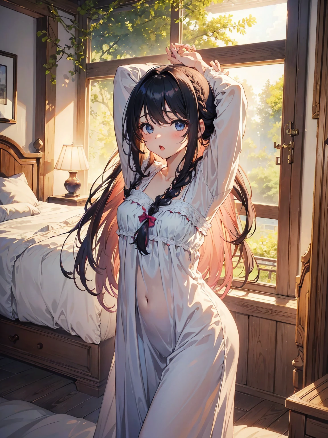Masterpiece: 1.3, Top quality, Super high resolution, Super details), (realistic, photo realistic: 1.4), Beautiful illustration, Perfect lighting, Natural light, Colourful, Depth of field, , Beautiful detailed hair, Beautiful detailed face, Beautiful detailed eyes, Beautiful collar bone, Beautiful body, Beautiful breasts,. Beautiful thighs, Beautiful legs, Beautiful fingers, Glowing skin, Viewer looking, 1 girl, Japanese female, 22 years old, (Perfect ???????, Anatomically correct, Very detailed skin), Cute and symmetrical face, face, Perfect face, Perfect eyes, (Middle hair, Straight hair, Fringe, Dark hair), Hair between eyes, Blue eyes (medium chest, seductive thighs), big eyes, long eyelashes, (medium chest, seductive thighs),((Very dark room:1.76)),((midnight:1.33)),((Casual hotel, modern interior,bed)),(naked:1.43),(Vagina:1.38),(pubic hair:1.17),(looking Viewer:1.42),(sad:1.38),(blush:1.3)