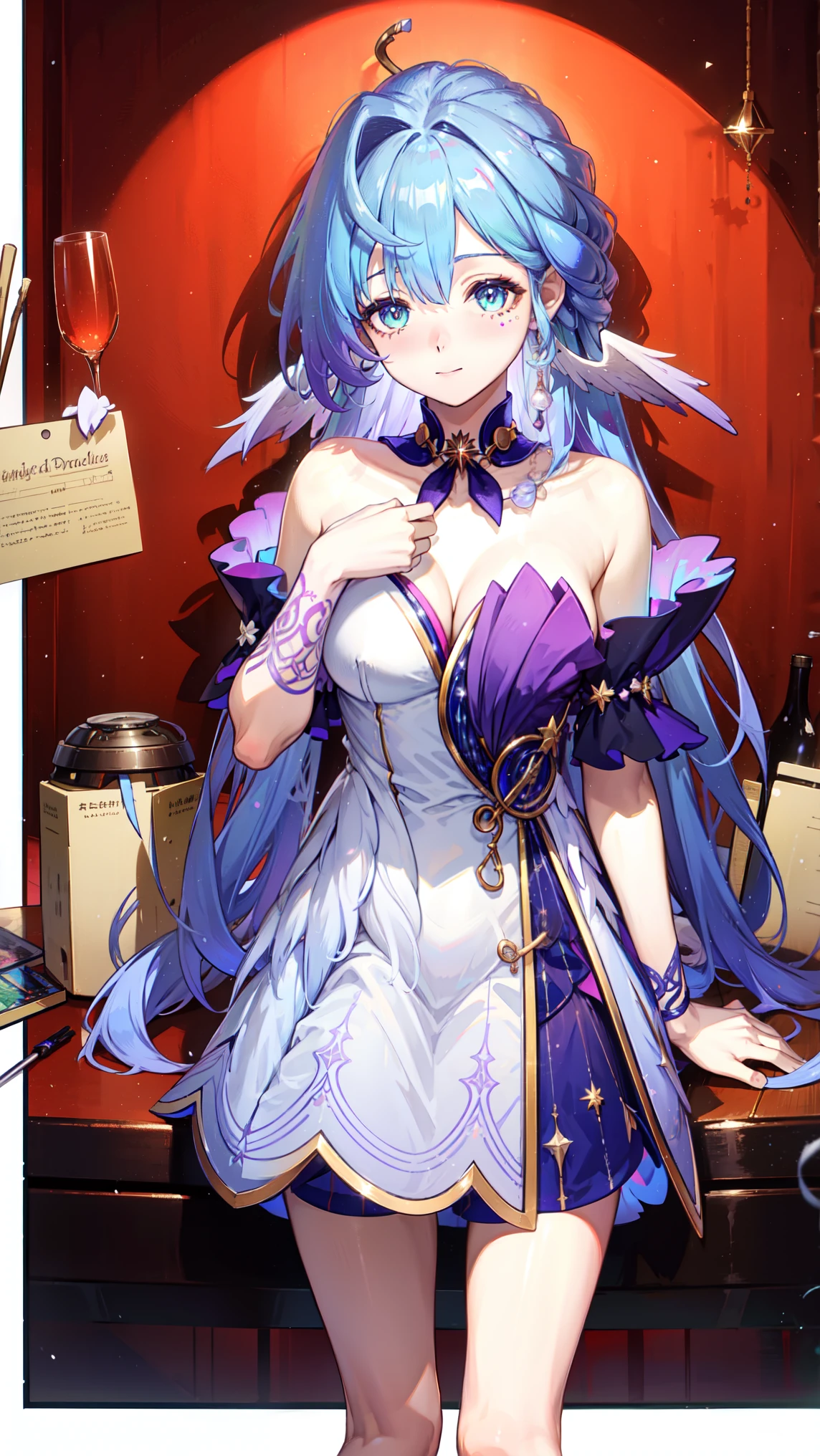 Anime Girl, Fantasy illustrations, with flowing hair,transparent clothes, summer dress ,中long hair, special hairstyle,sparkling,in love,Hairband, happy ,beautiful fantasy anime, 闪亮with flowing hair, Ethereal Anime, beautiful anime works, 1 girl, Lonely, blush,,in love, happy ,long hair, hair between his eyebrows, snow,simple pajamas,Dining room