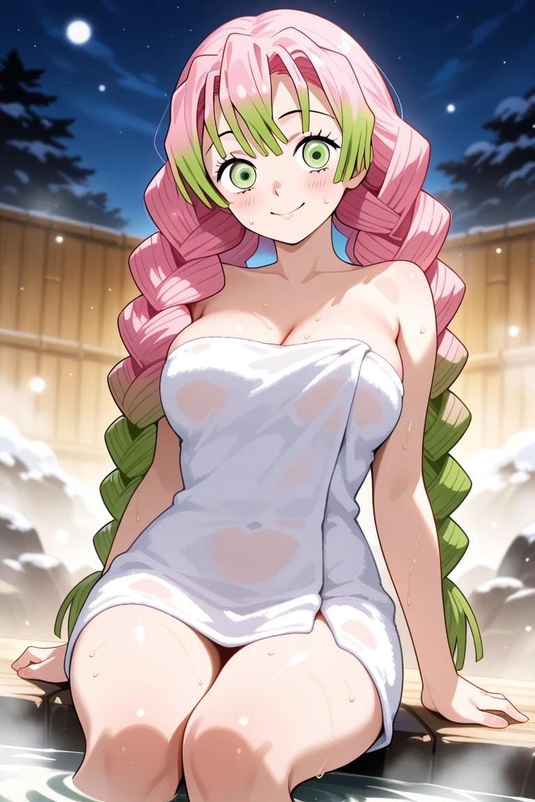 (A masterpiece of art, best quality specialist), 1 girl, Mitsuri Kanroji, Dazzling, bathing, , smile, another, another, Armpits, nsfw , naked, pussy