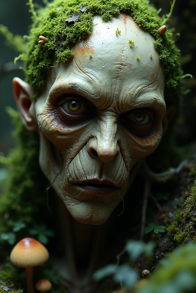 (a zombie made of dead plants),forest,plant,beautiful, complex detailed, elaborate,cute face,long hair,8k,ultra-fine knots,antlers,