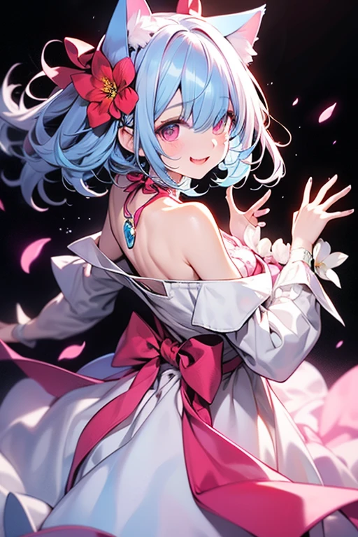 Sky Blue Hair、Braided Short Hair、Pink Eyes、Fair skin、whole body、One person、Shy、Lots of hearts in the background、(Heart-shaped chocolate)、Chocolate Fairy、valentine&#39;s day、masterpiece、Highest quality、Very detailed、Best Shadow、Detailed Background、Beautifully detailed face、High contrast、Best lighting、Very delicate and beautiful、Cinematic light、Hyper Detail、8k、Dramatic Light、Exquisite detail、