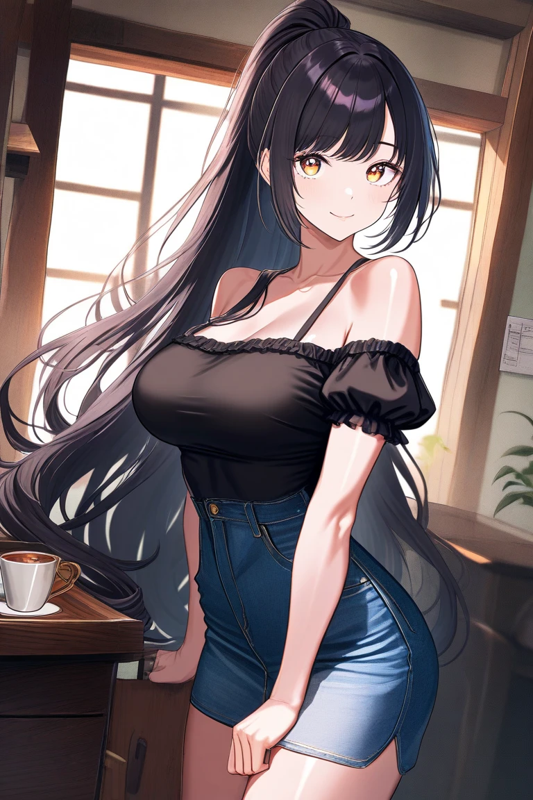 Appearance: Crystal has long, luscious raven hair that falls past her waist and piercing green eyes, Large breasts, curvy body, delicate features and frame give her an ethereal appearance. She often dresses in muted colors, like earth tones and soft pastels, to emphasize her sorrow and regret. (Sitting on a cafe chair and looking at the view)